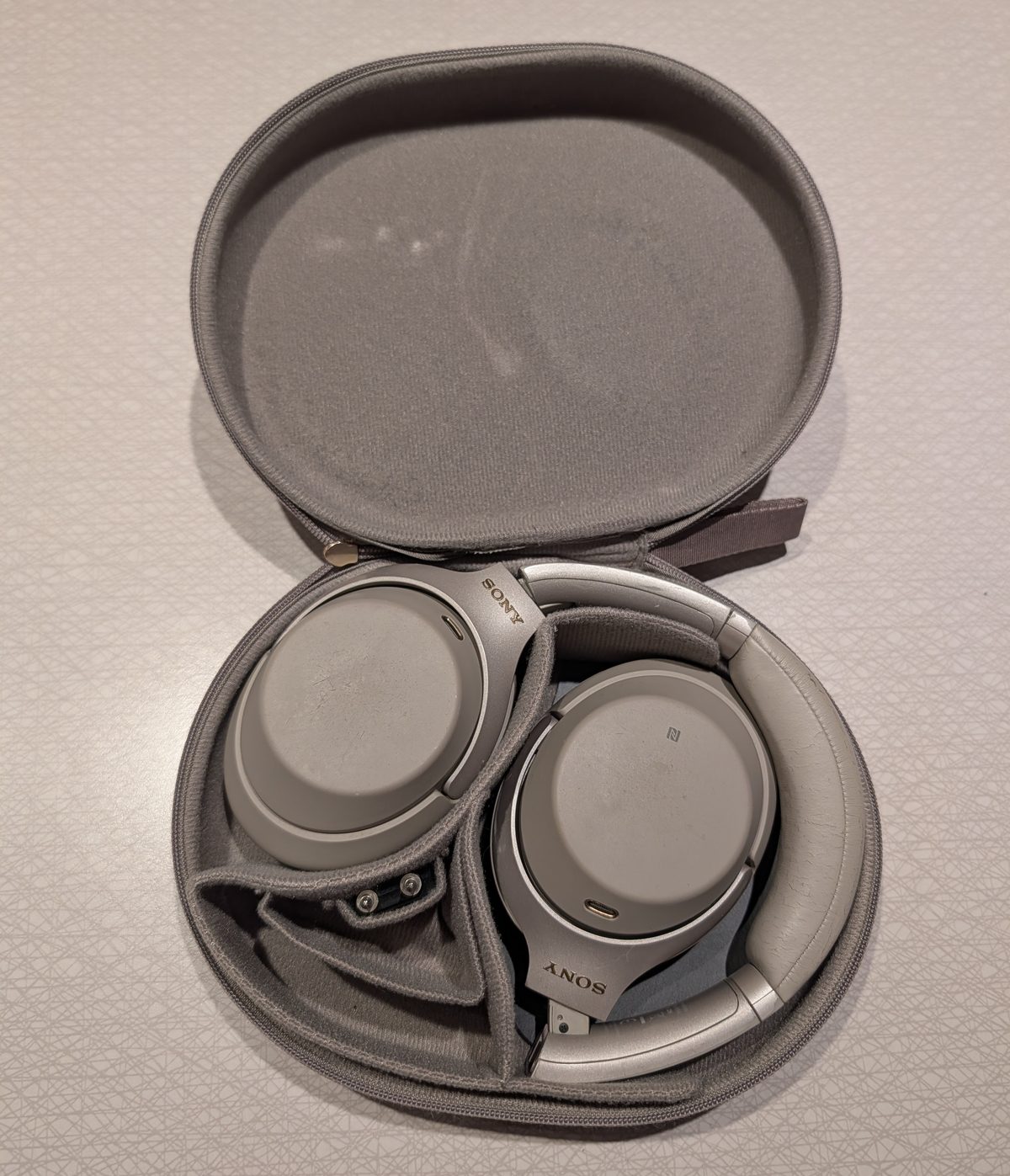 Sony WH-1000XM3 wireless noise cancelling headphones in silver, folded